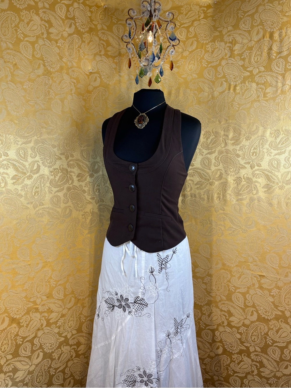 ✨Vintage Y2K Boho Chocolate Brown Button Down Scoop Vest✨